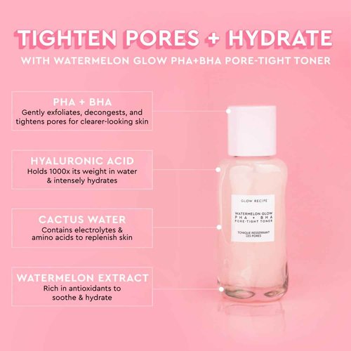 Glow Recipe Niacinamide Dew Drops Facial Serum & Illuminating Makeup Primer (40 ml) + Mini Watermelon Glow PHA + BHA Facial Toner & Pore Minimizer with Hyaluronic Acid (40 ml)