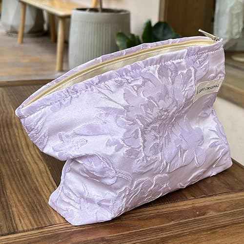 Makeup Bag Purple Makeup Bag, Floral Makeup Organizer Small Cosmetic Bag Zipper Pouch Makeup Pouch Preppy Stuff Travel Essentials Toiletry Bag for Women