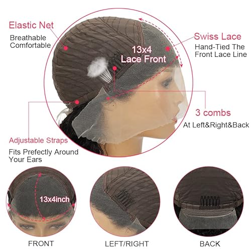Deep Wave Lace Front Wigs Human Hair 180 Density 13x4 HD Transparent Frontal Wigs Human Hair for Women Deep Curly Glueless Wigs Human hair Pre Plucked with Baby Hair Natural Black 20Inch