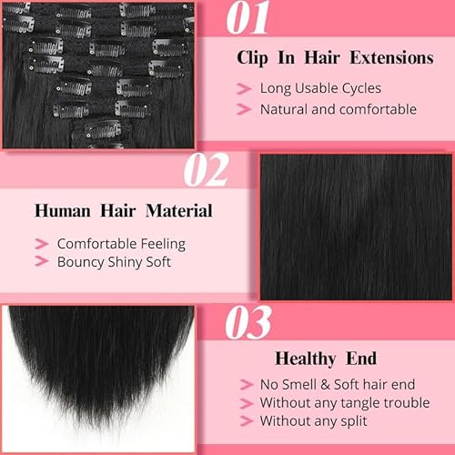 ShowJarlly Clip in Hair Extensions Real Human Hair 22 Inch Straight Clip Ins 8 Pcs Brazilian Remy Hair Extensions for Women Jet Black 110g (#1 Jet Black)
