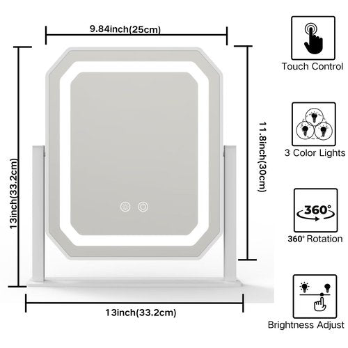 Lighted Makeup Mirror, Hollywood Vanity Mirror with Lights, 3 Color Lighting Modes, Detachable 5X Magnification Mirror, Smart Touch Control, 360°Rotation (12in. White)