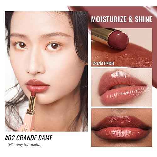 Oulac Moisturizing Shine Lipstick For Women Christmas Set 3PCS, 2 in 1 Tinted Lip Balm for Winter, Hydrated Juicy and Glossy Lip Color for Dry, Cracked and Chapped Lips, Vegan 02+03+17