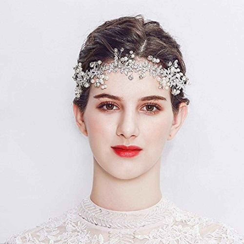 Hapibuy Wedding headpiece Crystal Forehead Band Bridal Hair Vine For Bride and Bridemaid Silver Color