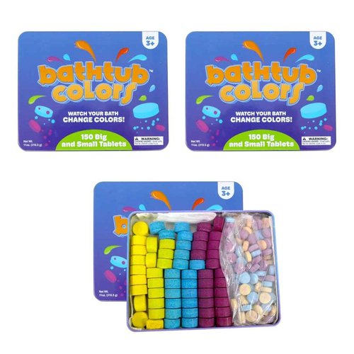 Kid Made Modern Bath Color Tablets for Kids - 450 Non Toxic Bath Drops for Toddlers Blue, Yellow, Pink, and Purple Bathtub Color Fizzies Tablets - Fun & Mini Bath Bombs (150 Count / 3 Pack - Ages 3+)