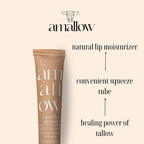 Amallow 100% Grass Fed Beef Tallow Skincare & Lip Balm Set - Whipped Moisturizer for Face & Body (Unscented + Jojoba Oil) + All Natural Tallow Lip Balm (Vanilla Dream)