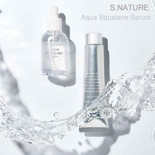 S.Nature S Nature Aqua Squalane Serum 50ml, S Nature Aqua Squalane Serum Refill 50ml, S Nature Aqua Squalane Cream 10ml, Korean Glass Skin Care 3.71 Fl Oz (Pack of 3), white