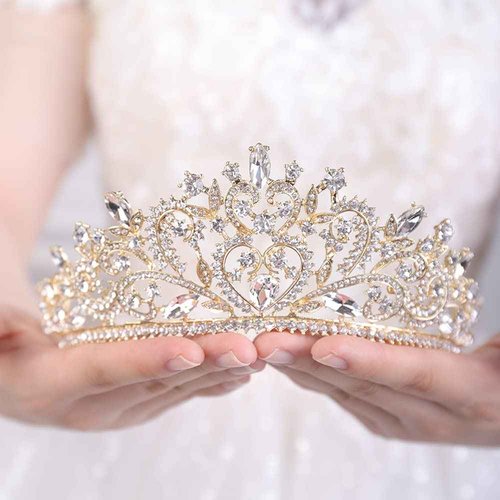 Wekicici Wedding Tiaras Rhinestone Princess Crown Crystal Queen Tiaras Bridal Headband Gifts for Women Birthday Wedding Prom Bridal Party Pageant Halloween Costume(Gold)