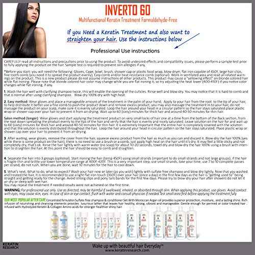 INVERTO 60 Advanced Gel Complex Brazilian Keratin Hair Blowout Treatment Formaldehyde Free Straightening Smoothing and Repairing Damaged Hair Keratin Research (Average Hair-120ml)