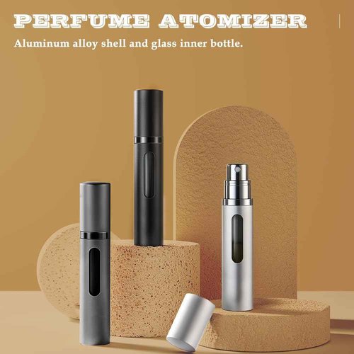 DIOHIO 8ml Perfume Atomizer Travel Refillable,Mini Cologne Dispenser, Bottom-Filling Fragrances Perfumes Bottle,Portable Sprayer Pocket Size for Women Men Cruise Car Trip Gift 2pcs (Black-Black)