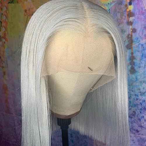 Smartinnov Grey Bob Wigs Human Hair 13x4 Lace Front Wigs Glueless Brazilian Remy Hair Straight for Women 8 Inch Pre Plucked Natural Hairline 180% Density Grey HD Lace Frontal Short Bob Wigs