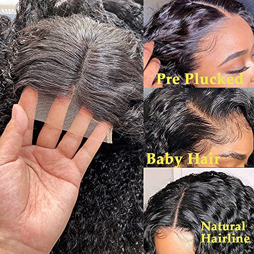 Deep Wave Lace Front Wigs Human Hair 4x4 Hd Lace Closure Wigs for Black Women 24 inch Glueless Deep Curly Wet and Wavy Wig Pre Plucked Bleach Knots with Baby Hair Natural Color