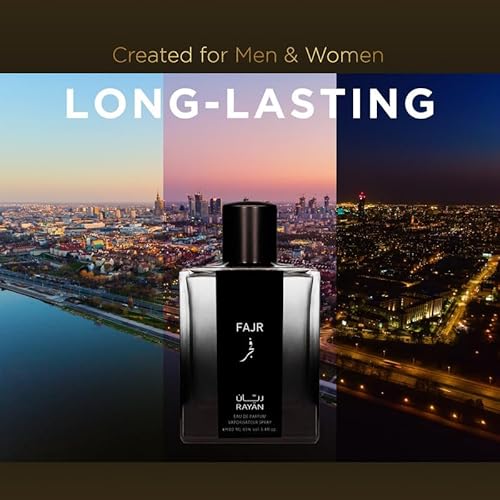 Fajr Perfume for Men - Long Lasting Arabian Eau De Parfum, 100mL (3.34 Fl oz) Scent with Osmanthus, Grapefruit, Rosemary, Saffron, Amber Warmth on a Bed of Musk - Ideal Gift for Father's Day