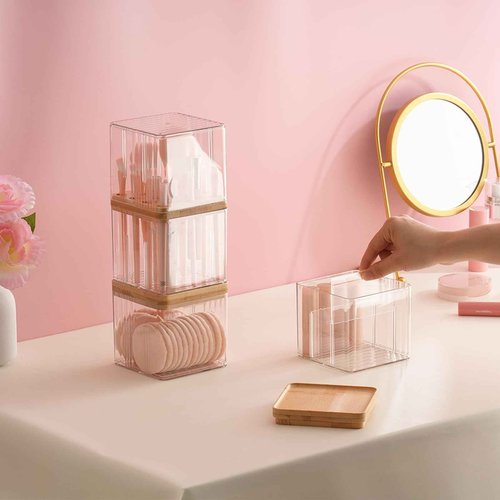 Makeup Brush Holder Comb with Cover Makeup Containers Organizers Set Makeup Holder Box Cosmetic Case With Lid Waterproof Dustproof Beauty Skincare Organizer Bathroom Vanity Countertop,Gift,Clear，3PCS