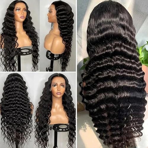 Deep Wave Lace Front Wigs Human Hair Glueless Wigs for Black Women 13x4 HD Transparent Lace Front Wigs Pre Plucked with Baby Hair 180 Density 22 Inch
