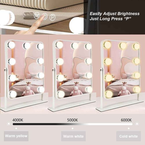 YEKKOPT Vanity Mirror with Lights,Lighted Makeup Mirror with 9 LED Bulbs, Light Up Makeup Mirror with Lights for Dressing Room & Bedroom,Smart Touch Control,360 Rotation
