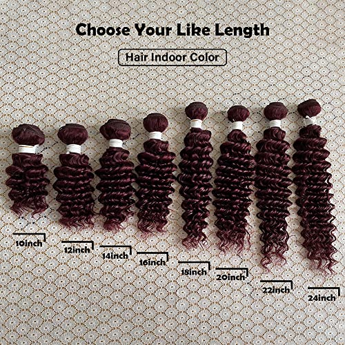 REMY HAIR Brazilian Deep Wave Bundles 100% Human Hair Extensions Red Color 1 Bundle Deep Curly Unprocessed Virgin Human Hair Weave Extensions Dark Burgundy 22 Inch