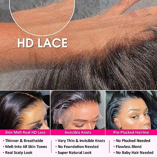 Pizazz 13x6 Body Wave Transparent Lace Front Wigs Human Hair Pre Plucked 180 Density HD Lace Frontal 9A Glueless Wigs with Baby Hair for Women 26Inch