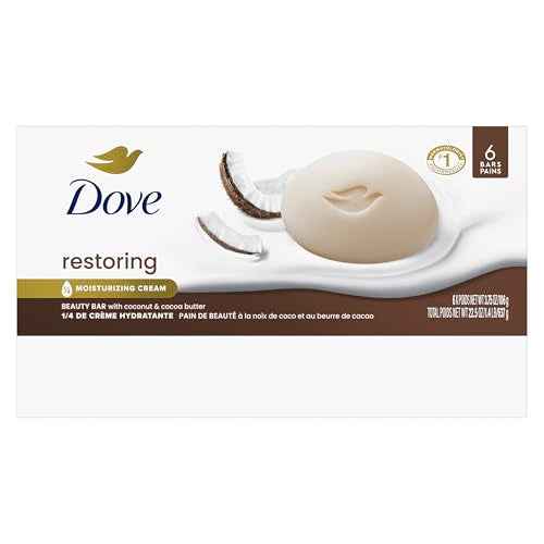 Dove Beauty Bar Soap Restoring Coconut & Cocoa Butter 6 Count for Restored Skin, Nourishes Skin 3.75 oz