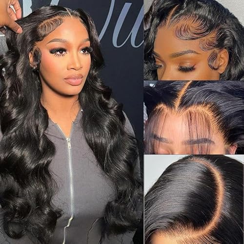 Body Wave Lace Front Wigs Human Hair 13x6 HD Lace Frontal Wigs Human Hair Pre Plucked with Baby Hair 200 Density Glueless Wig Brazilian Virgin Human Hair for Black Women Natural Color 22 Inch