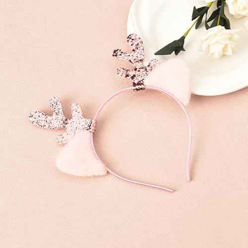 Xiyantiji Christmas Elk Headband for Women Girls Pink Reindeer Antler Ears Headbands Christmas Headpiece for Kids Xmas Costume Hair accessories for Christmas Cosplay Party Gifts Headwear