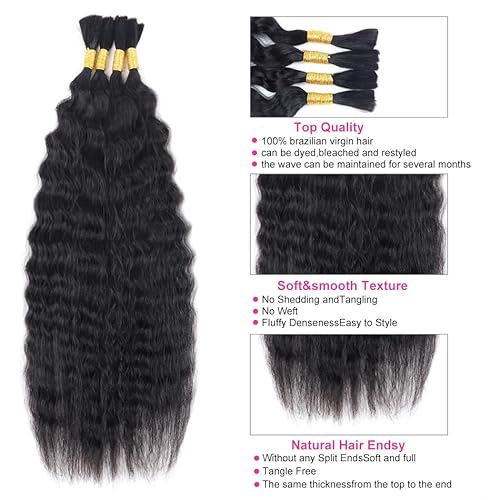 Super Wave Bulk Human Hair For Braiding No Weft 100g (1Pack-4PCS) Wet and Wavy Human Braiding Hair 100% Virgin Human Hair Super French Human Bulk Hair For Boho Braids (Super Bulk 22 Inch)