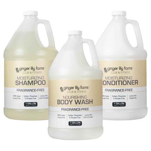 Ginger Lily Farms Club & Fitness Body Wash + Shampoo + Conditioner Bundle, Fragrance Free