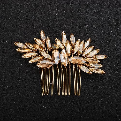 Teyglen Hair Comb, Bridal Wedding Gold Crystal Handmade Hair Side Comb, Red Blue Black Rhinestone Crystal Hair Pieces, Vintage Headpieces for Women Bride Girls