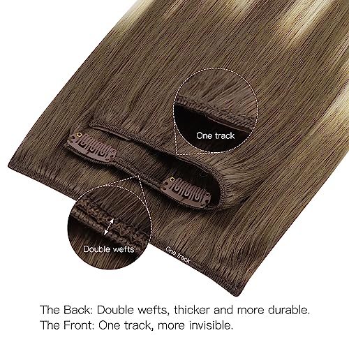 HOTBANANA Human Hair Clip in Hair Extensions, 9/60 Ash Brown to Platinum Blonde 120g Clip in Hair Extensions Real Human Hair Straight Remy Hair Clip in Hair Extensions 16 Inch 7pcs