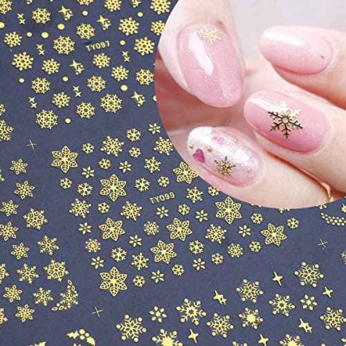 Christmas Nail Art Sticker Decals 3D Snowflake Designer Exquisite Golden Silver White Nail Art Supplies Snowflakes Luxurious Winter New Year Nails Decoration Design DIY Acrylic Nail Art,1 Large Sheets