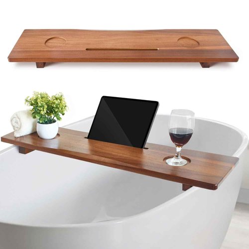 DAOYOUSKY Luxe Premium Acacia Wood Bathtub Tray Caddy with Adjustable Legs, 35x9 Inch Large Wooden Bath Tub Board, Anti-Tipping Bath Shelf Over Tub, Bathtub Accessories
