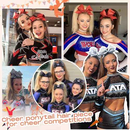 SEIKEA Cheer Ponytail Hair Piece, 16" Black Brown Straight Cheerleader Hairpiece Ponytail Extension for Cheerleader Competition, Dance