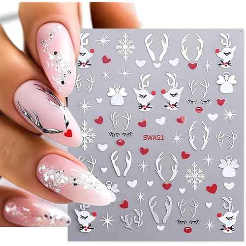 8Sheets Christmas Nail Stickers, Winter Nail Decals 3D Self-Adhesive Red Green Snowflake Bell Xmas Tree Reindeer Winter Nail Design Holiday Nail Art Decoration for Women Girls