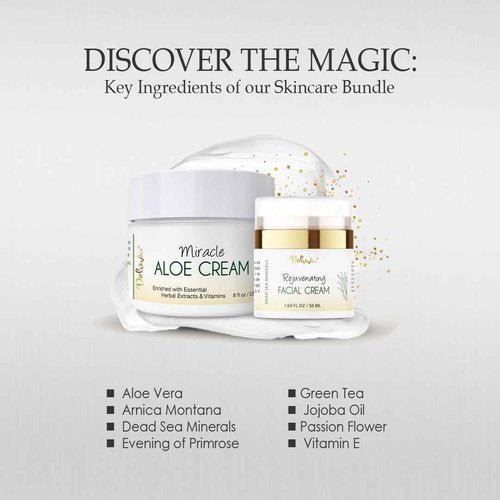DELÚVIA Ultimate Aloe Skincare Bundle – Miracle Aloe Cream 8 oz and Rejuvenating Face Cream 2 oz
