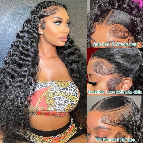 26 Inch Lace Front Wigs Human Hair Deep Wave 13x4 Human Hair Wigs for Women 180 Density Glueless Lace Frontal Wigs Brazilian Virgin Pre Plucked Bleached Knots (26 Inch)