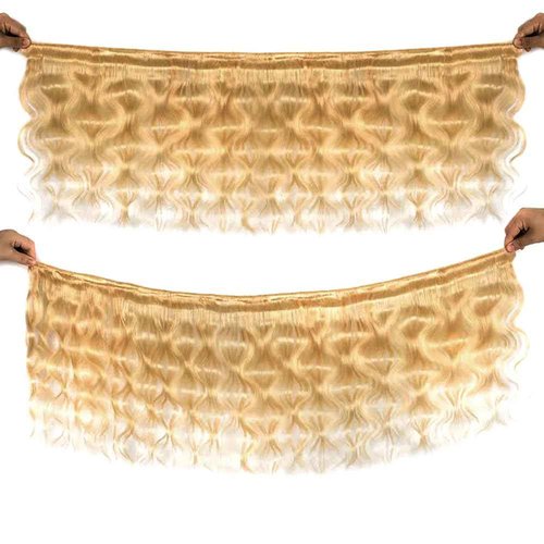 Aopusi Honey Blonde Bundles Human Hair Brazilian #27 Colored Body Wave Bundles 10A Grade 100% Unprocessed Virgin Remy Hair 3 Pcs/Lot Hair Weft(14 16 18 Inch)