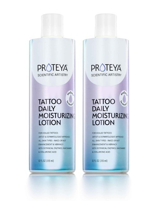 Proteya Tattoo Daily Moisturizing Lotion | Hydrating Daily Tattoo Care w/Niacinamide and Hyaluronic Acid to Enhance and Preserve Your Tattoos, 12 oz (2 Pack)