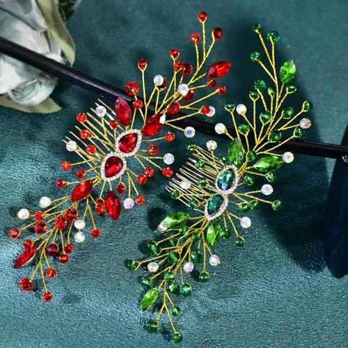 Crystal Bride Wedding Hair Comb Pearl Bridal Hair Clip Rhinestone Party Prom Hair Piece for Women and Girls (Red-847)