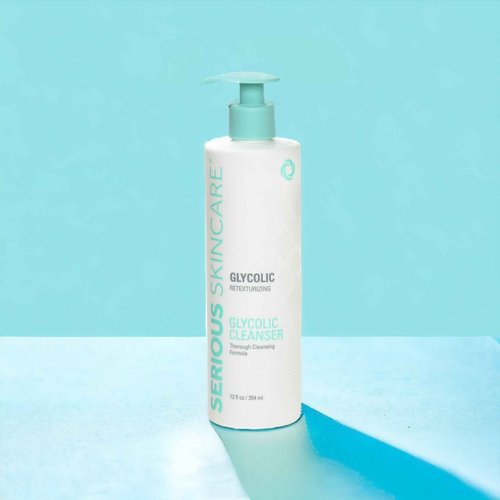 Serious Skincare Glycolic Acid Face Wash Cleanser 12 oz. + Ultrasonic Facial Cleansing Brush Tool for Women & Men, Gentle, Creamy, Oil Free + Skin Retexturizing Formula, Makeup +Blackhead Remover