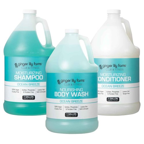 Ginger Lily Farms Club & Fitness Body Wash + Shampoo + Conditioner Bundle, Ocean Breeze, 1 Gallon Each