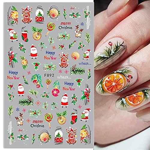 Christmas Nail Stickers Winter Snowflake Nail Art Decals 3D Self-Adhesive Christmas Nail Art Supplies Decorations Cute Santa Claus Sock Elk Tree Bears Xmas Holiday Nail Designs for Women 5 Sheets
