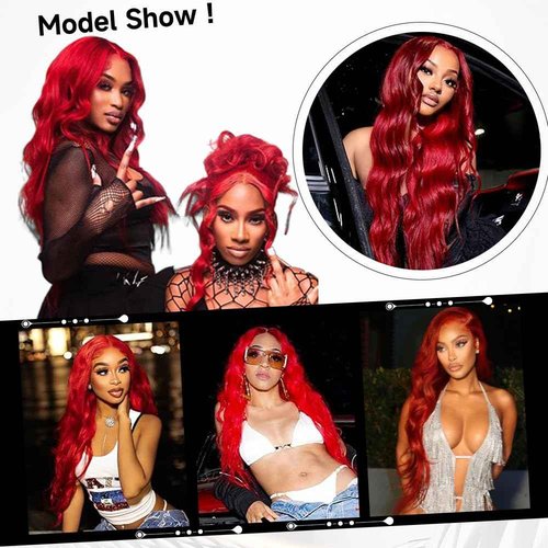 mululi 30 Inch Red Wig Human Hair Pre Plucked Red Lace Front Wigs Human Hair 200% Density 13x4 Colored Wigs for Women Body Wave Red Lace Front Wig