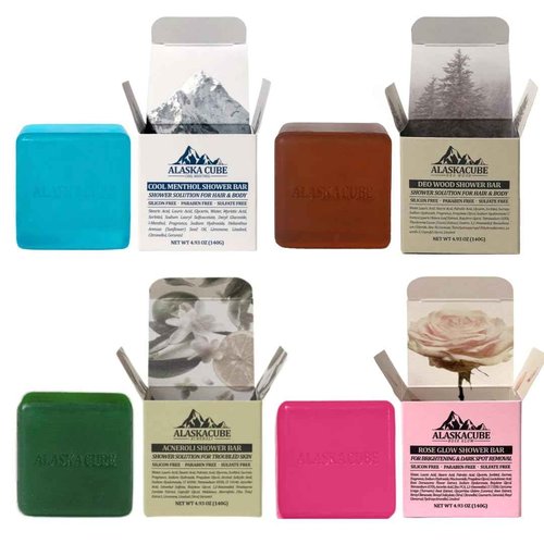 Alaskacube Luxury Shower Bar (Pack of 4) Perfumed Body Soap with Long-Lasting Fragrance Softens & Hydrates Skin Long Lasting Scent Rich Foam Bundle Value Set Body Wash Shampoo Deodorant