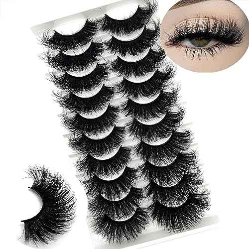 Mink Lashes Fluffy 25mm Thick Big Strip Lashes Pack Faux Mink Long False Eyelashes Volume Wispy Cat Eye D Curl Dramatic Eyelashes
