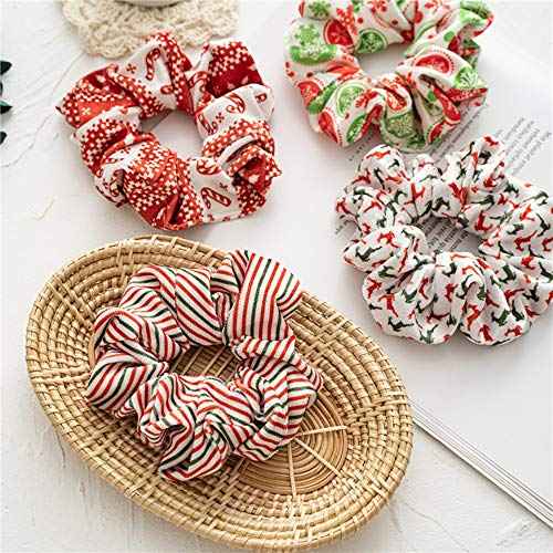 8 Pcs Christmas Scrunchies for Hair Elk Santa Claus Elastic Hair Bands Snowflake Christmas Tree Bow Hair Ties for Woman Girls, Glittery Ponytail Holders for Christmas Decoration Costume Party