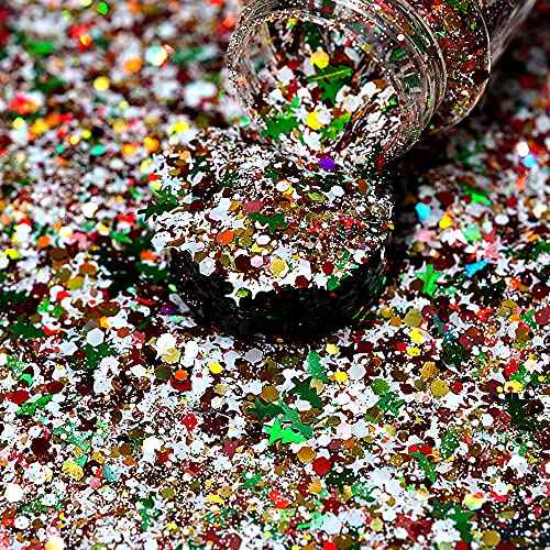 Christmas Nail Art Glitter,100g Cosmetic Craft Glitters for Nails, Face, Make Up, Body,Festival Decor(SD-01
