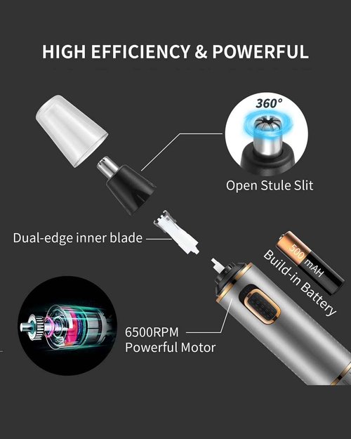 AREYZIN Nose Hair Trimmer for Men 2024 Professional Painless Rechargeable Nose Trimmer for Men and Women, Eyebrow Facial Hair Trimmer, Powerful Motor, IPX7 Waterproof, Dual Edge Blades