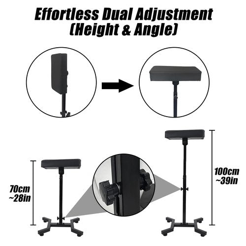 YONGDA Tattoo Arm Rest Stand with 180° Tilt & Height Adjustable (28"-39"), Thickened PU Leather Pad, Four-Corner Non-Slip Base, Foldable & Portable for Tattoo Artist Studio Client