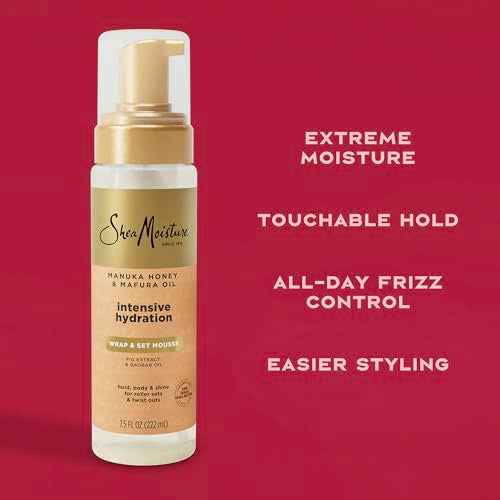 SheaMoisture Manuka Honey & Mafura Oil Wrap & Set Mousse Hydrating Made For Hold, Body, & Shine 7.5oz