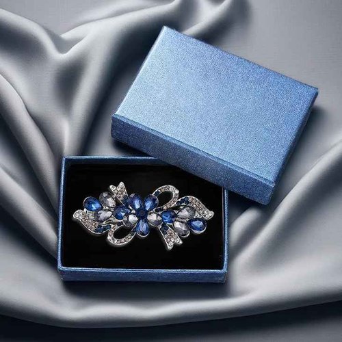 Soumimi Navy Blue Flower Hair Rhinestone Clips Crystal Hairpins Barrettes Hair Accessories for Wedding Party Everyday, Christmas Birthday Gift for Mom Wife