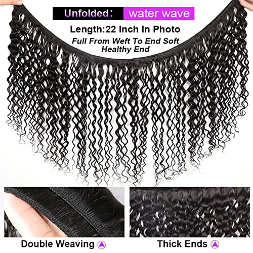 Water Wave Human Hair 3 Bundles (14 16 18 Inch) Brazilian Virgin Water Curly Bundles 100% Unprocessed Human Hair Weave Remy Hair Weft for Black Women Natural Color